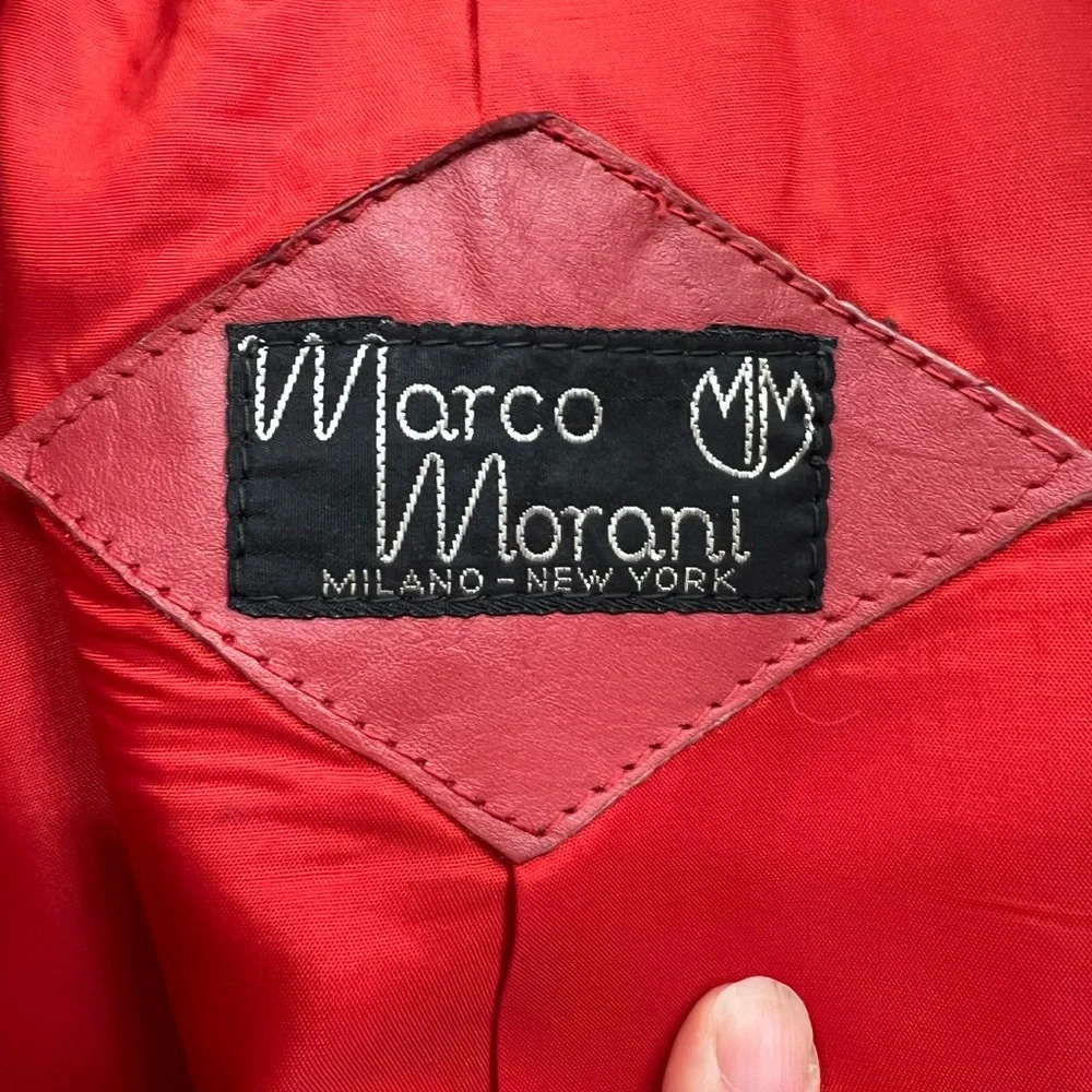 Vintage MARCO MORANI Size 5/6 Made In Argentina White & Red Leather Jacket 90s - Picture 6 of 6